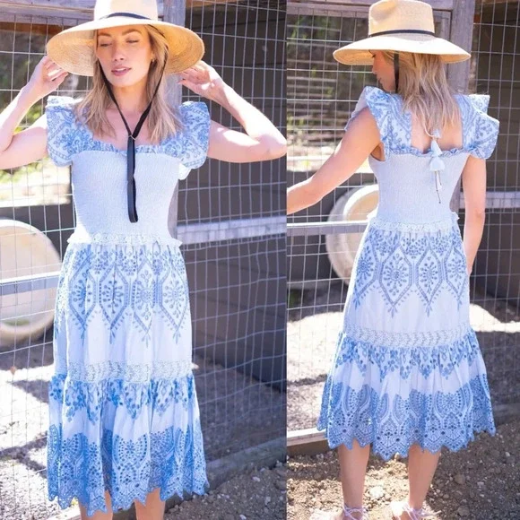 BELL by Alicia Bell Smocked Eyelet Midi Dress - Picture 3 of 10